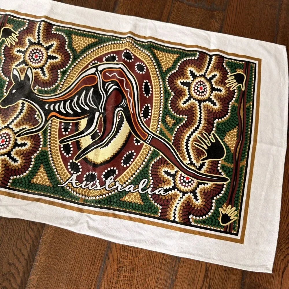 Australia Kangaroo Dot Art Cotton Tea Towel Aboriginal Style Souvenir 30x19.5